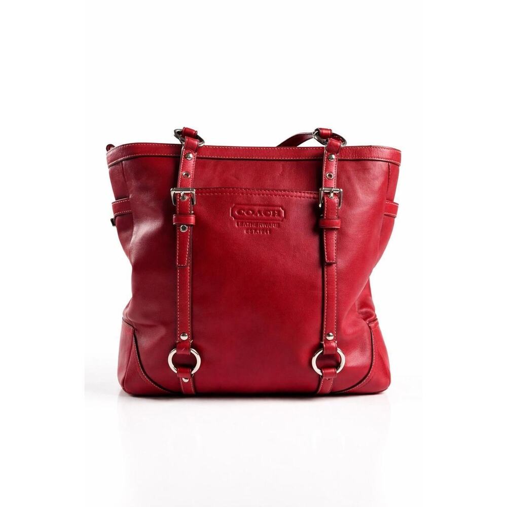 Coach Legacy Red Leather Tote Bag Y2K Shoulder Bag Silver Hardware Purse